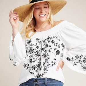 Anthropologie Annie Embroidered Off-The-Shoulder Blouse size XL